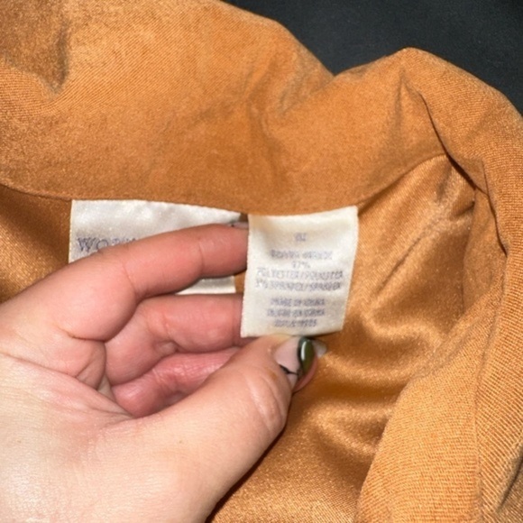 Worthington Top Blazer Shirt Princess Seam Suede Texture tortoise Button Size 1X - Picture 4 of 8